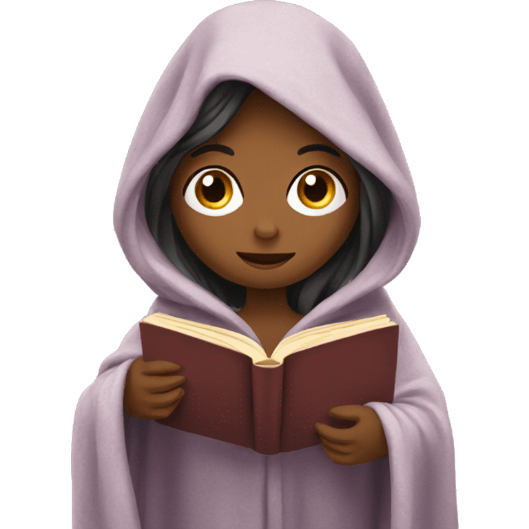 Girl in blanket reading a book emoji