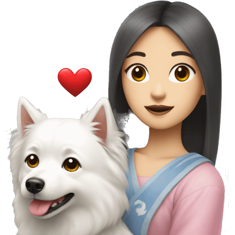 asian girl with Japanese spitz dog with heart emoji