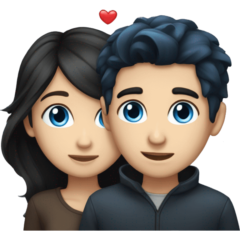 A blue eyed dark haired girl and a blue eyed dark hair boy in love  emoji