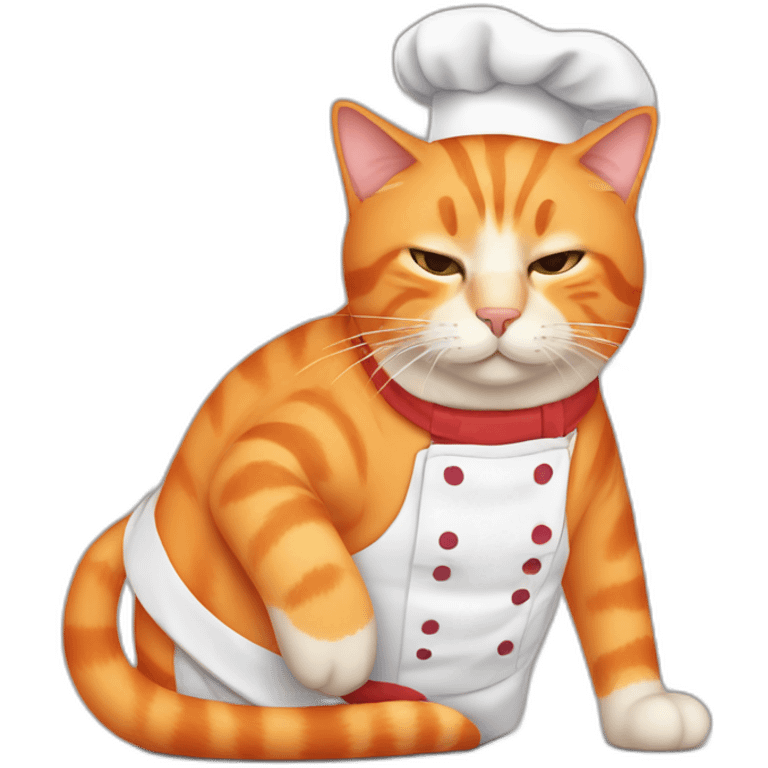 funny sleepy orange cat with chef attribute emoji