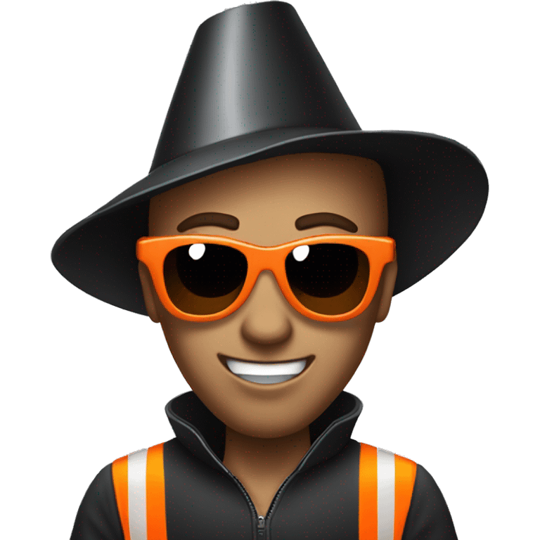 a vampire in sunglasses and a traffic cone on his head emoji