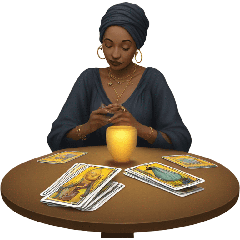 Tarot card reader reading at a table emoji