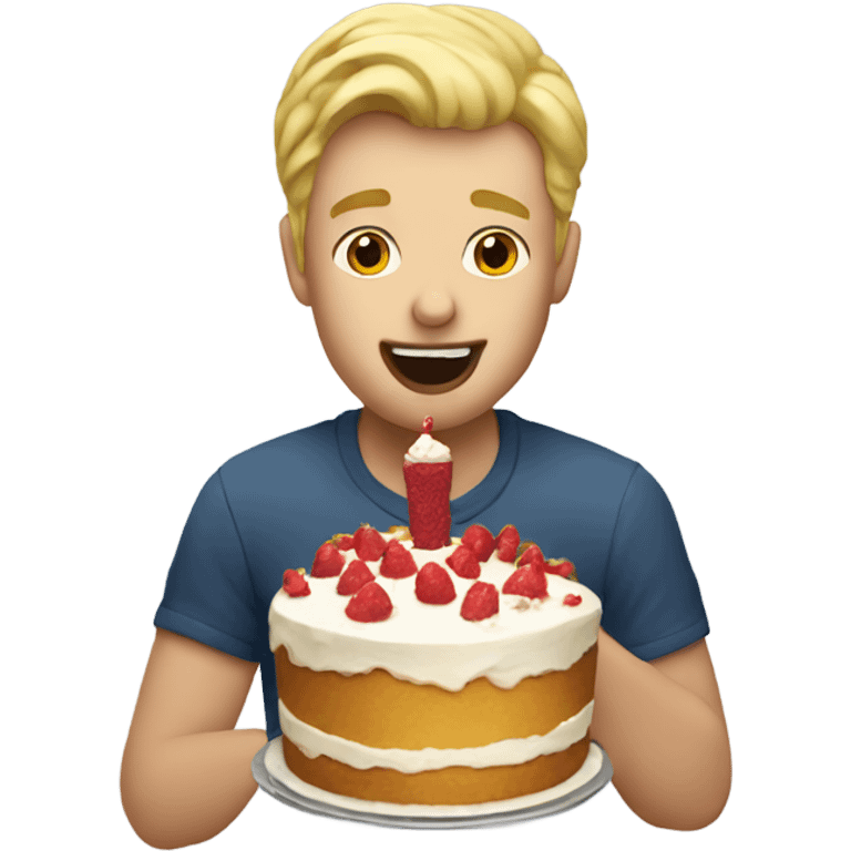 Blond man eating cake emoji