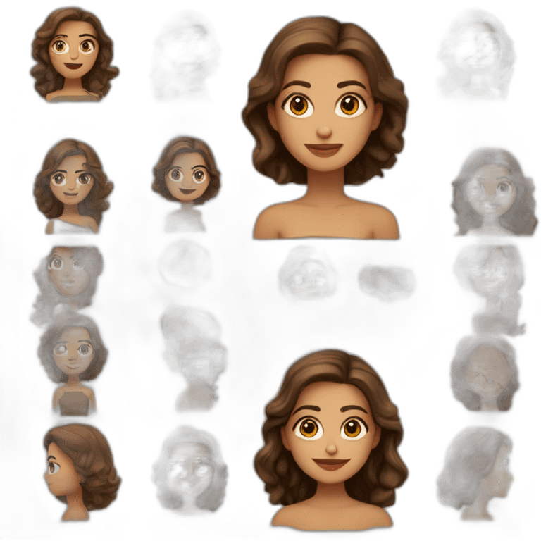 Mujer de 30 años, tez blanca, ojos marrón oscuro y pelo de longitud largo, color castaño que se aclara de medios a puntas. Parecida a la actriz protagonista de la película crepúsculo emoji