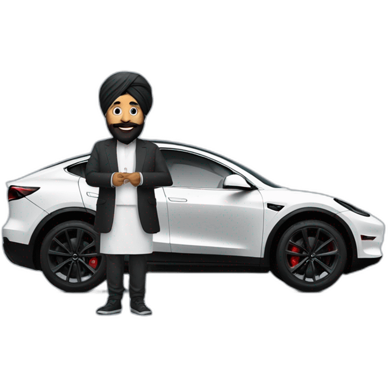 Sardar ji with black tesla model Y emoji