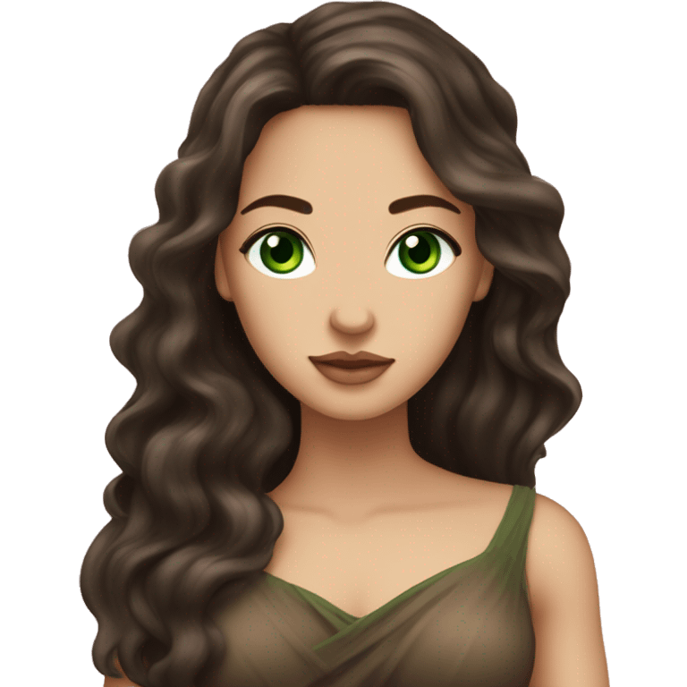 Aphrodite, long dark brown hair, green eyes, light skin emoji