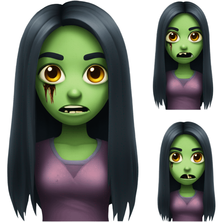 girl zombie with black long hair with teeth and serious face  emoji