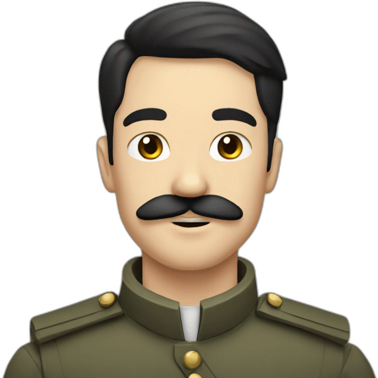 White man with square moustache, black hair, soldier emoji