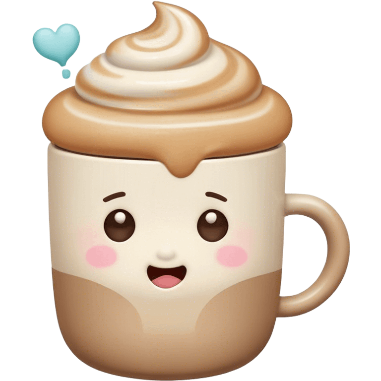 Cute Kawaii Coffee Cup, cozy and warm, a tiny swirl of steam shaped like a heart, round chubby face with a sleepy but content expression, soft pastel brown and cream colors, perfect morning vibes! emoji