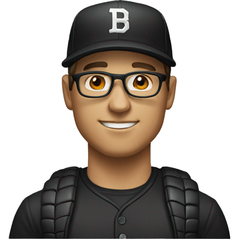 White Man in a black baseball cap with a curved brim wearing glasses. emoji