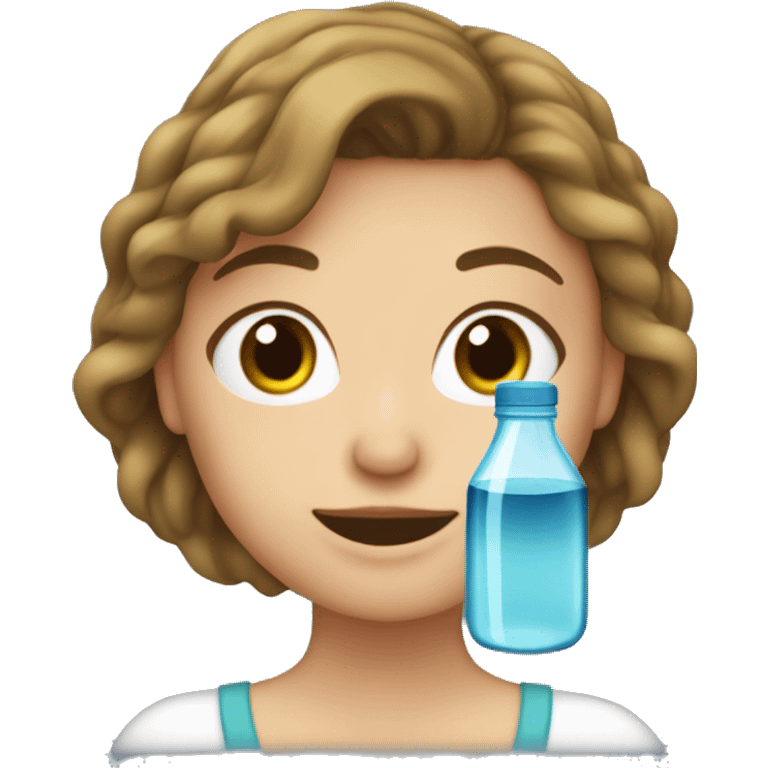  Mujer de test clara con cabello ondulado bien bonita tomando un vaso de agua pura. emoji