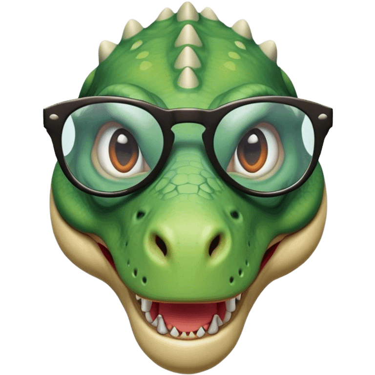 face of a dinosaur with cool glasses on emoji