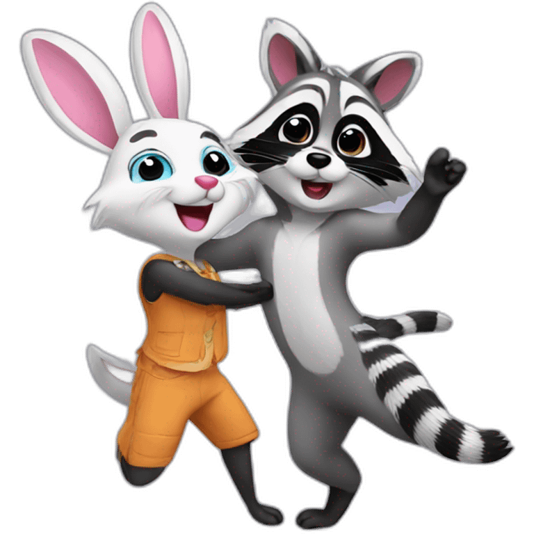 Raccoon dance with bunny emoji