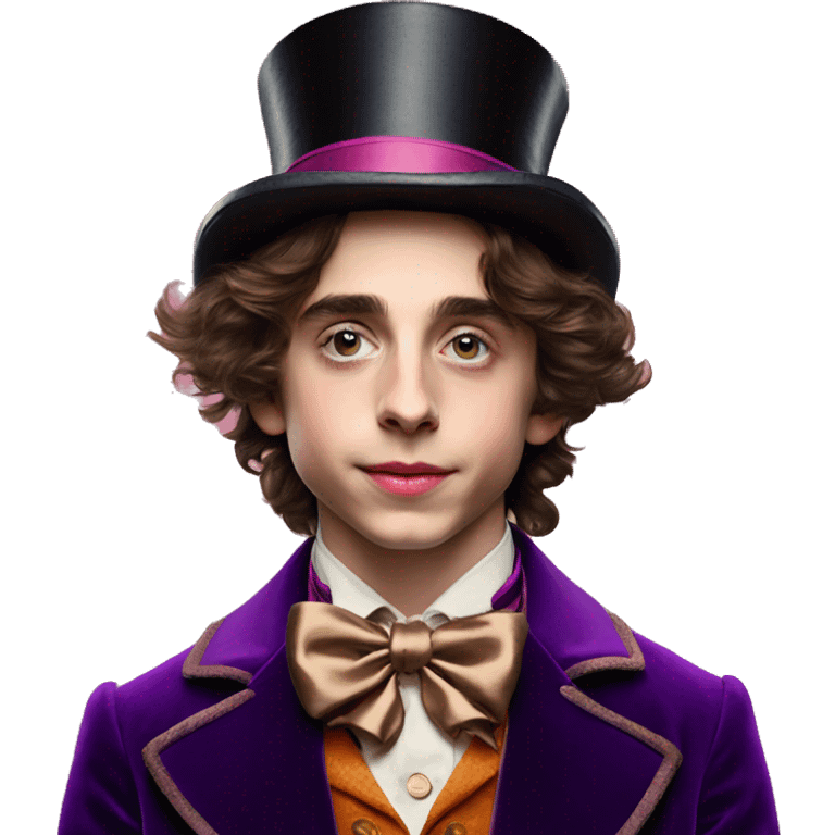 Timothée Chalamet as young Willy Wonka, large face, hat emoji