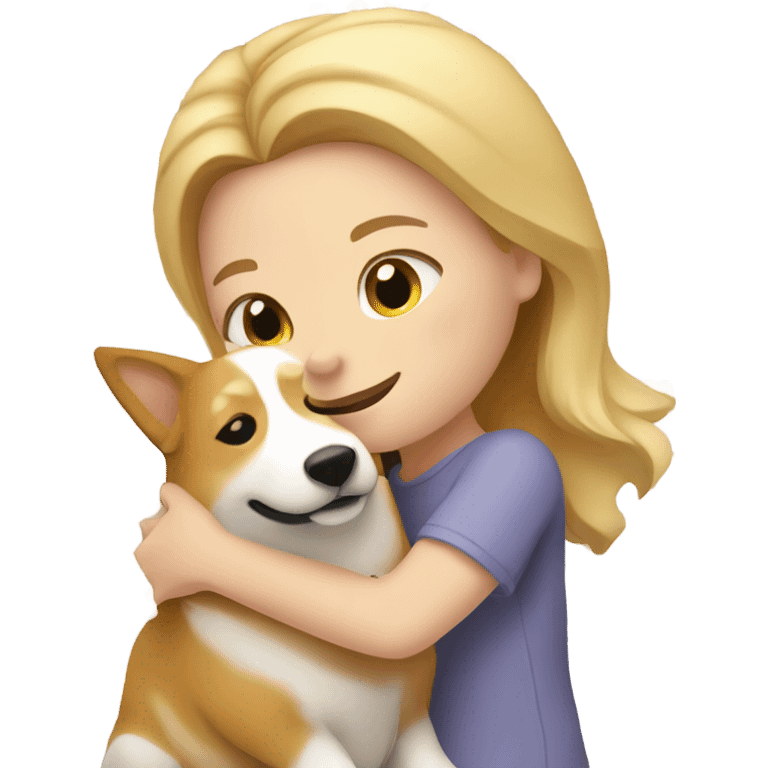 Caucasian female blonde hugging a corgi emoji