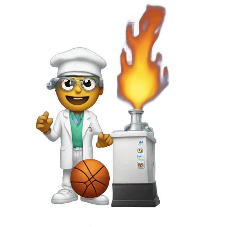 A Bunsen burner and a basketball. emoji