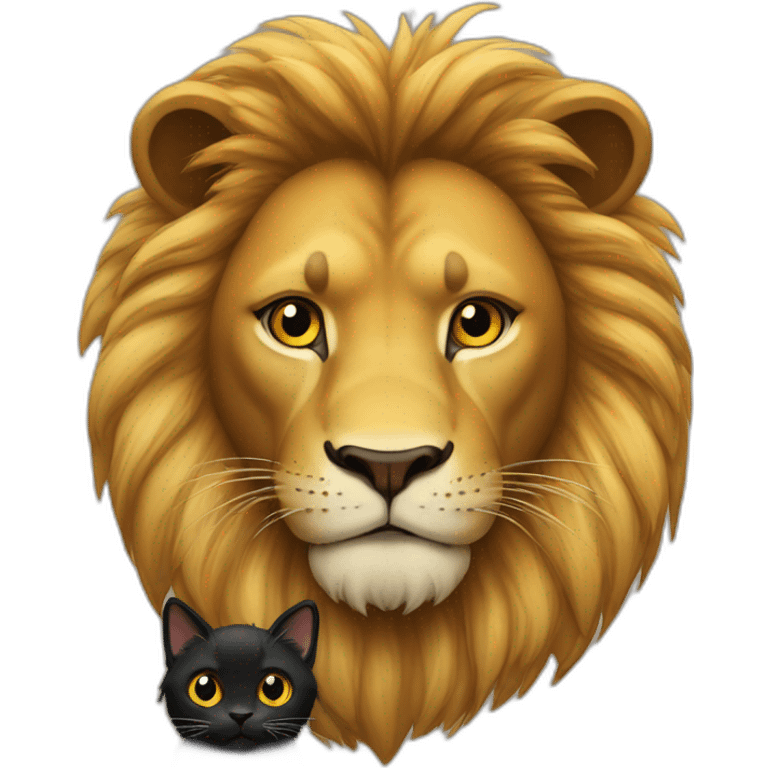 Lion and small black cat both pleading eyes emoji