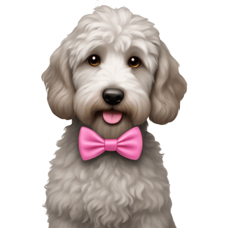 laberdoodle with a pink bowtie emoji