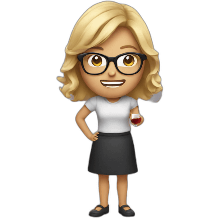 girl with glasses holding wine and being mad emoji