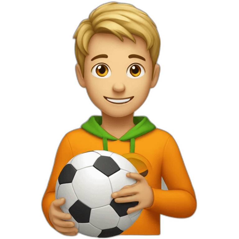 Enfant qui joue au foot avec une citrouille emoji