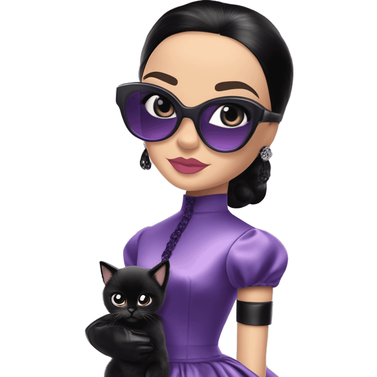 Violet Eyes Elizabeth Taylor Barbie. Jenna Ortega Wednesday Addams.Satin dress, opera gloves,pumps, bracelet, earrings, sunglasses Cuddling up with Slippers the kitten. emoji