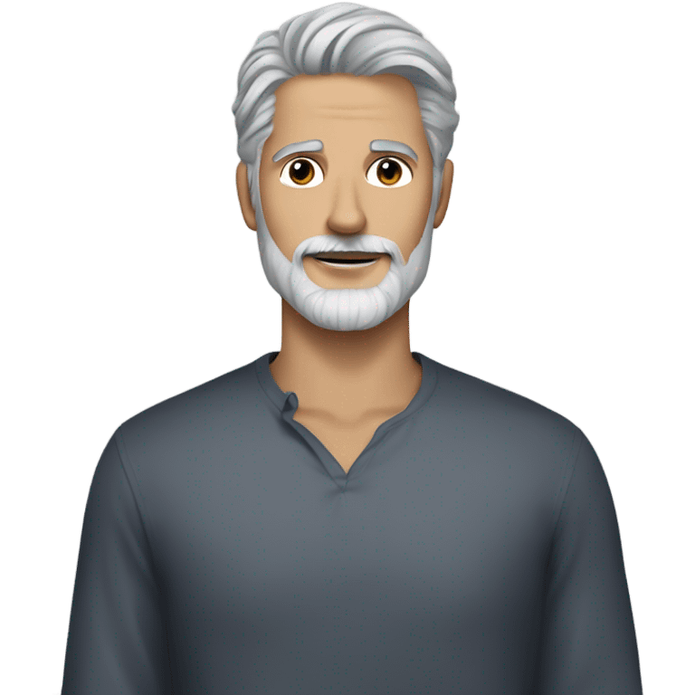 Handsome man, with blue eyes, grey hair, and grey goatee beard, holding a long haired black chihuahua emoji