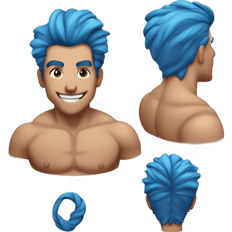 Scar on face blue hair up-do muscle man white smiling emoji