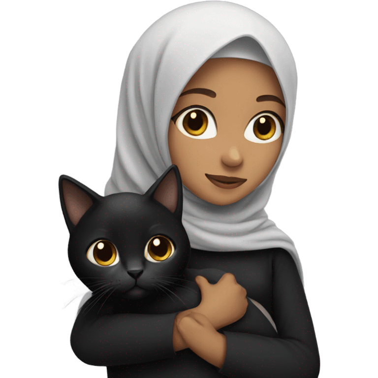 girl with black hijab holding black cat emoji