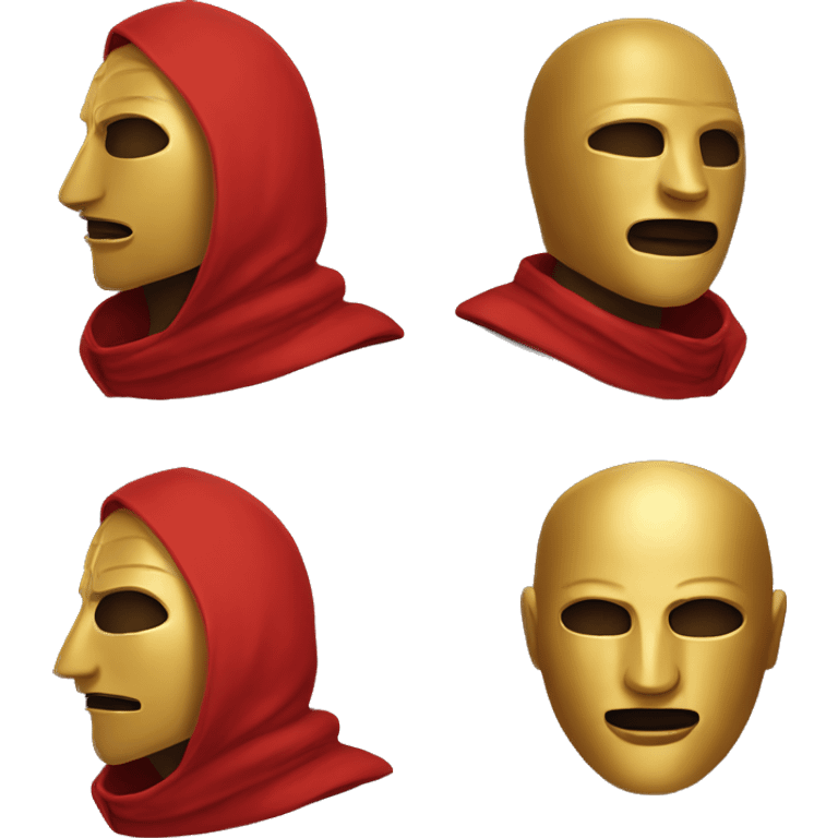 Man with red hooded robe and golden mask emoji