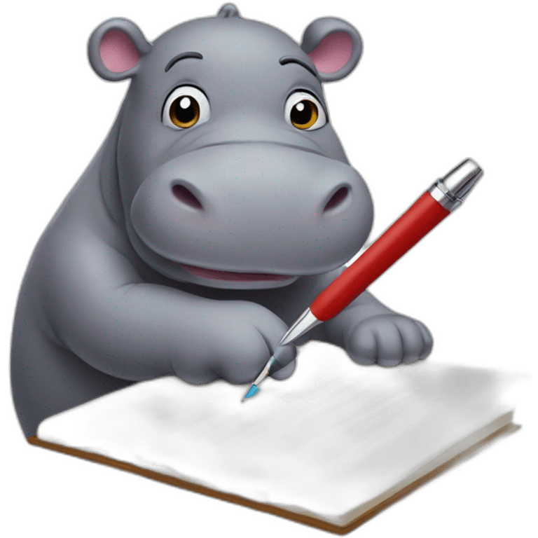 Hippo writing with a pen emoji