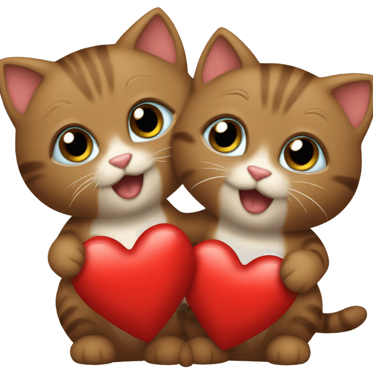 Two little brown kittens holding a red heart  emoji