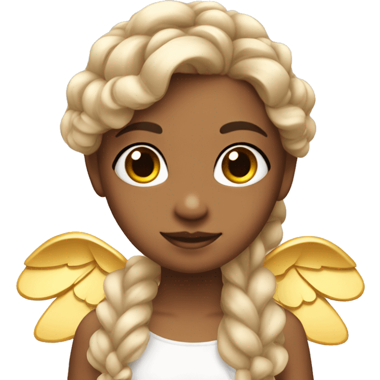 Cute Girl with Angel Wings and one golden bow in braided hair emoji