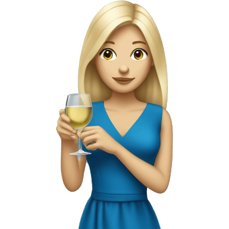 Blonde girl drinking white wine in a blue dress emoji