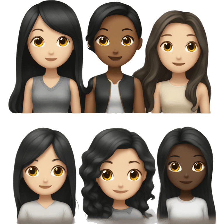 Asian girl with long black hair friends with black girl with light brown hair emoji