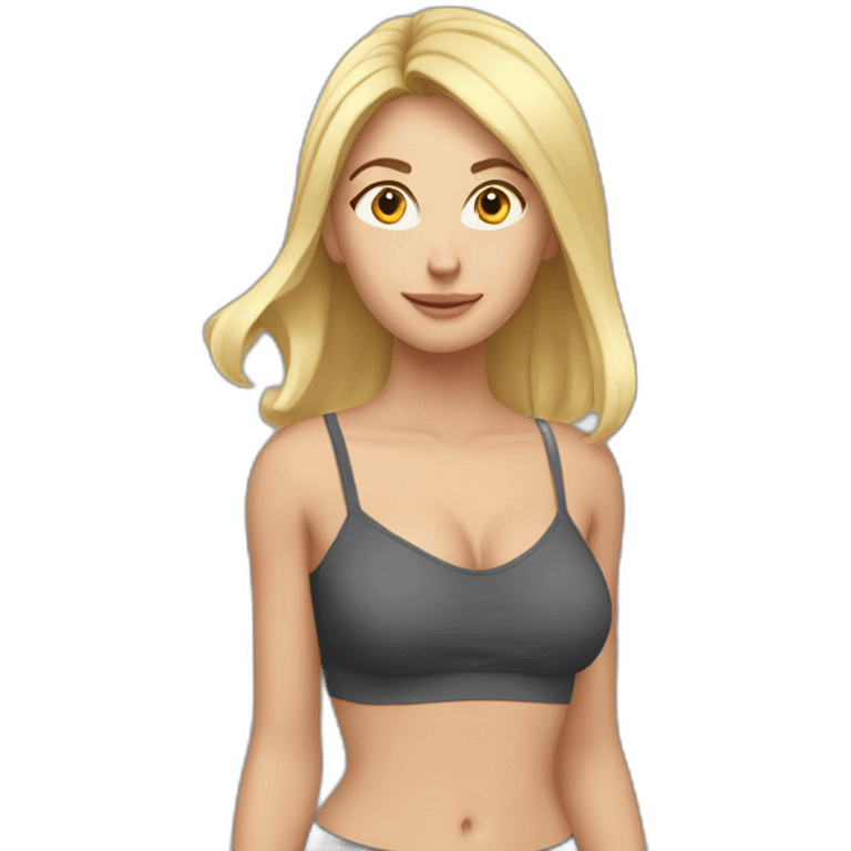 fit Caucasian woman small bra (hands-in-hair pose) (full body) emoji