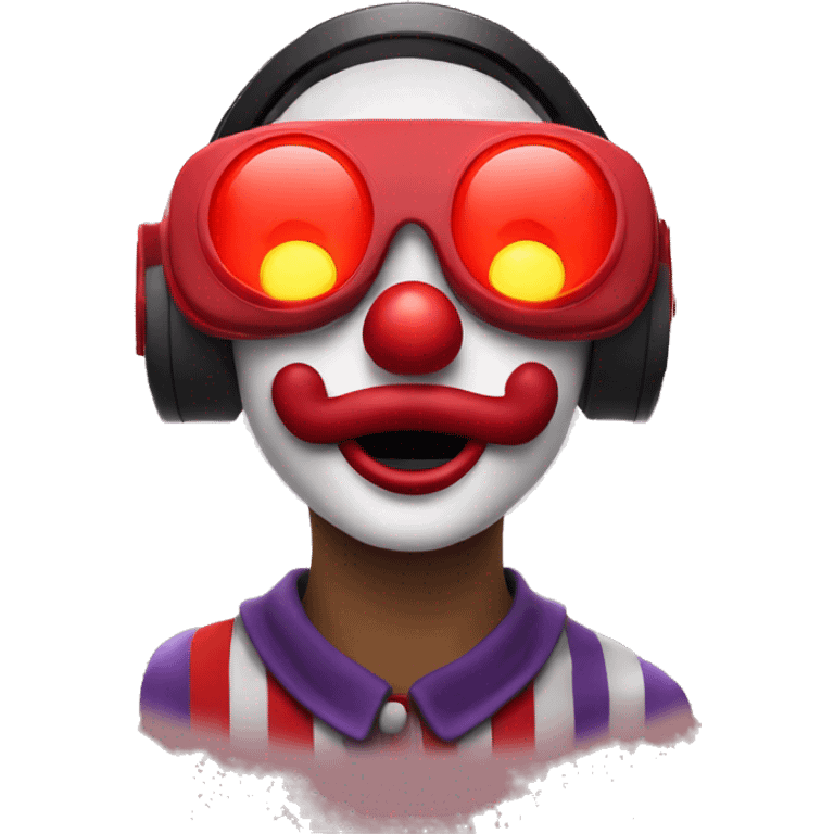 Clown under red light wearing virtual reality headset emoji