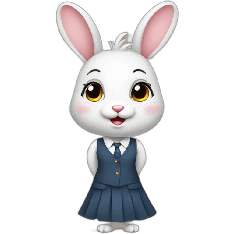 A cute rabbit with long eyelashes as a teacher wearing a dress  emoji