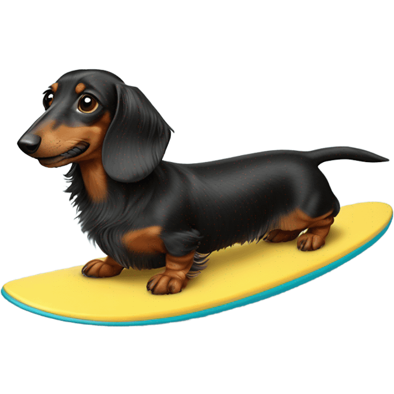 Long haired weenie dog surfing emoji