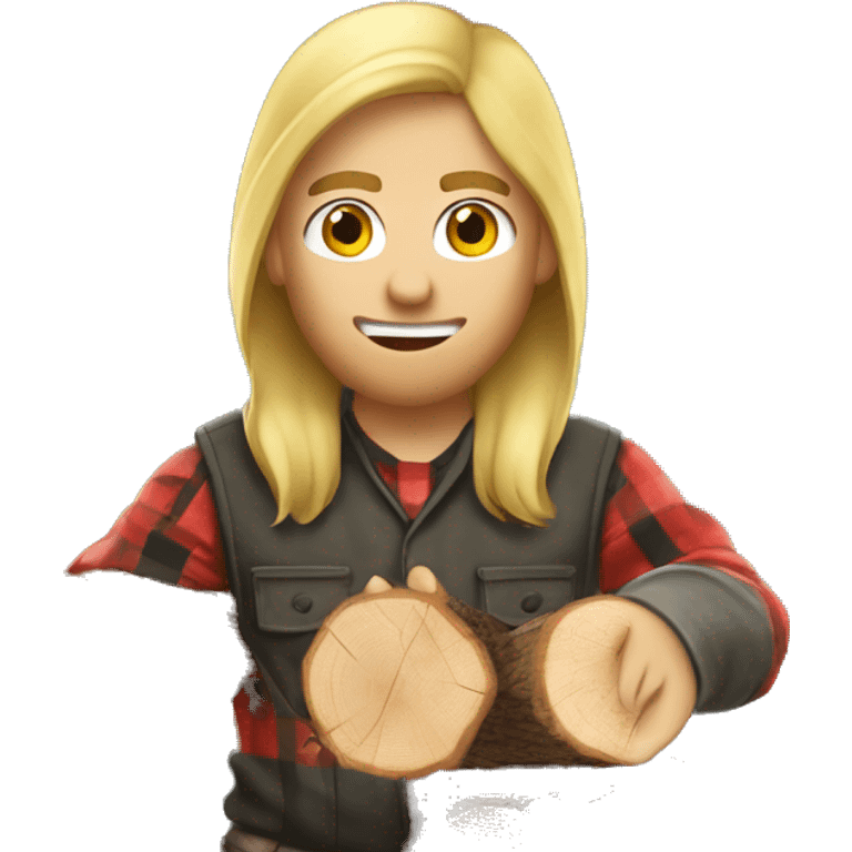 white lumberjack blond hair chopping firewood emoji