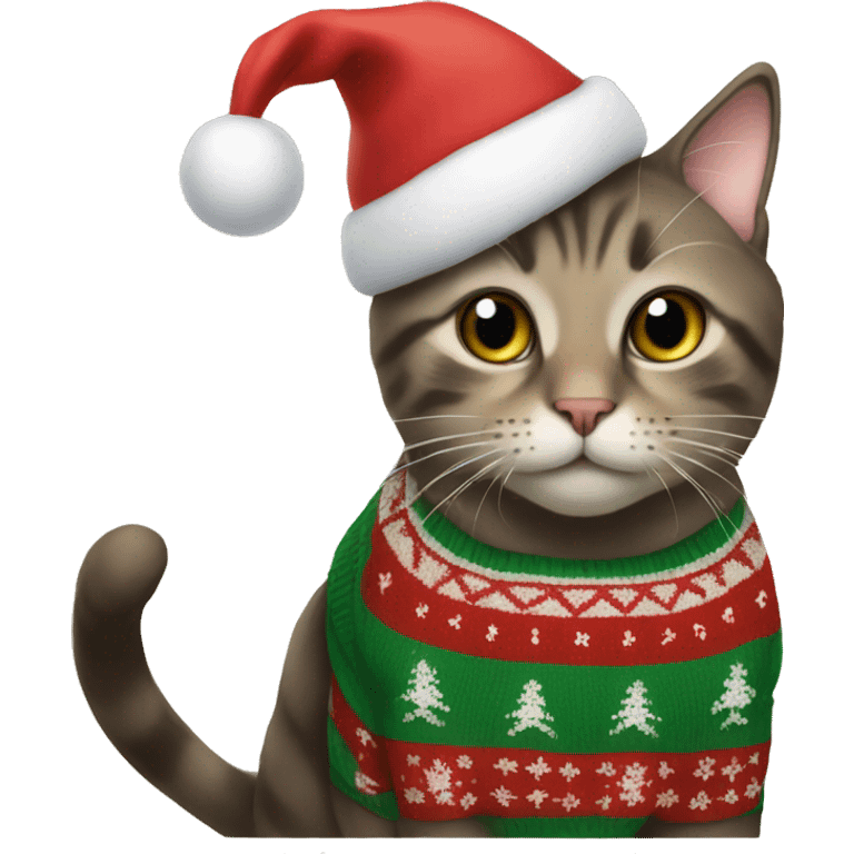 A cat wearing a Christmas sweater emoji