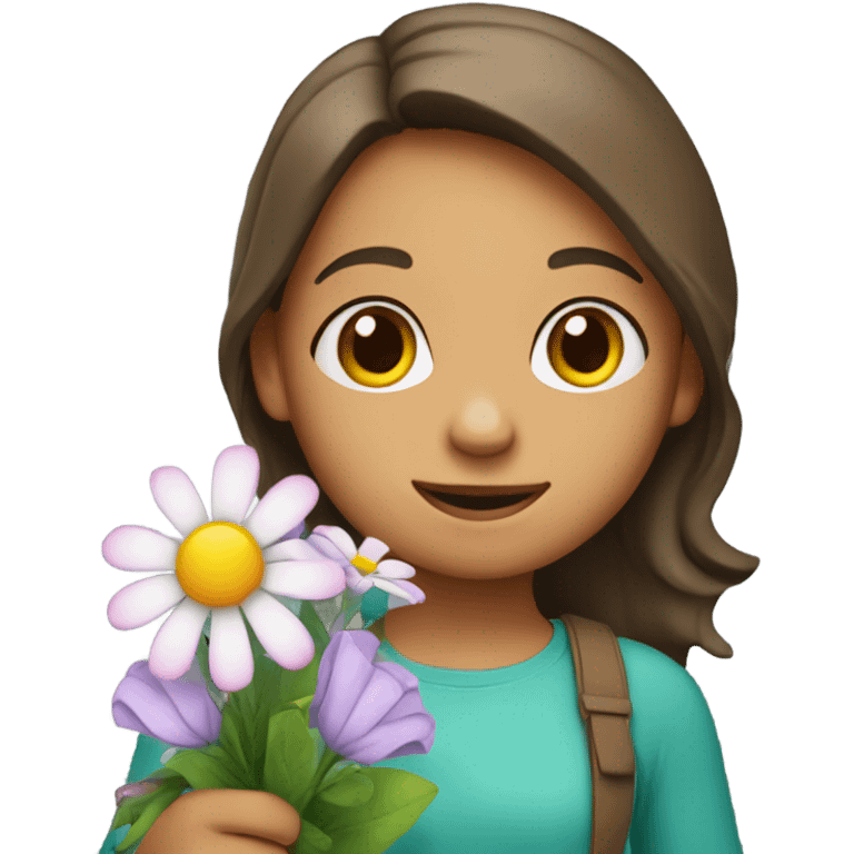 A girl with airtach coloring who holds flowers in her hands emoji