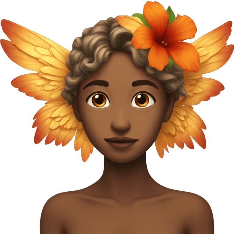 big wings, flower, Beautiful, fairy, gold, orange,red, long hair emoji