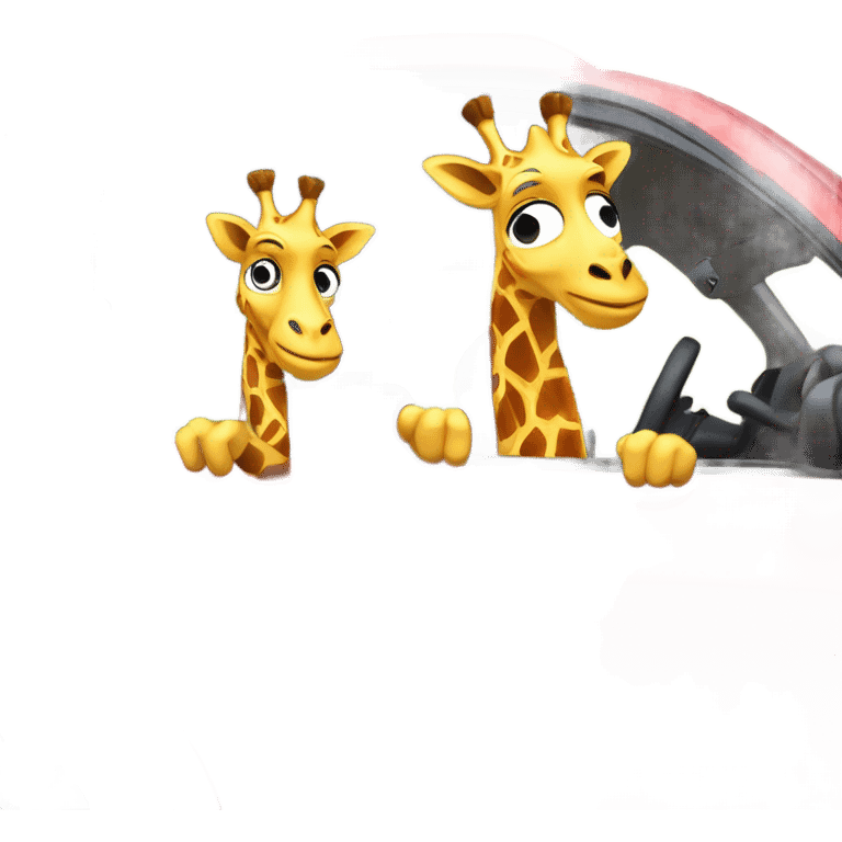 two anime giraffes driving a red suzuki swift car emoji