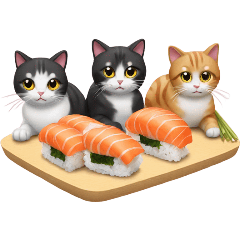 three cats eating sushi emoji