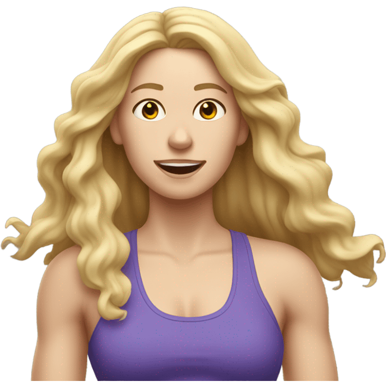 White woman, long hair, blonde hair, wavy hair, workout, sweating emoji