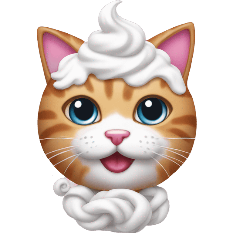 kitty cat with fully pink fur with whipped cream on its head emoji