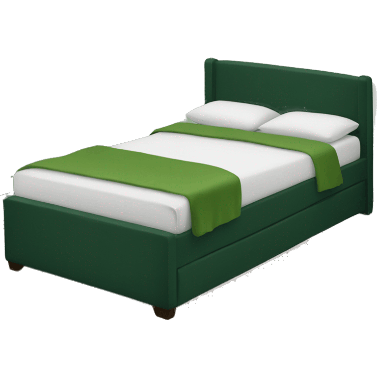 A double bed with dark green bedding  emoji