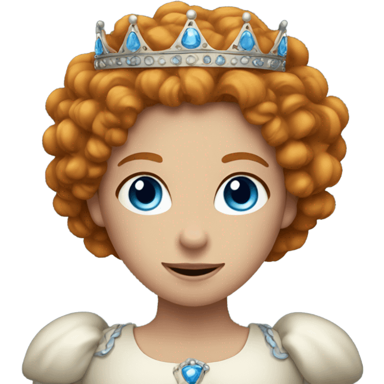 Ginger girl with curly hair and blue eyes wearing a crown emoji