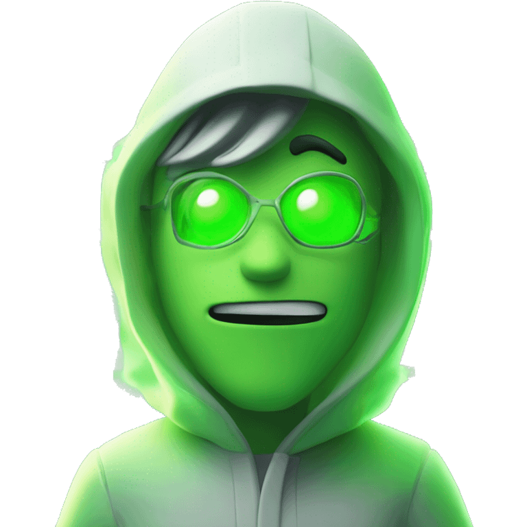 a cartoon character standing in front of a green light, inspired by Milton Menasco, plasma charges, smoky laboratory, edd, transforming into his final form, closeup!!!!! emoji