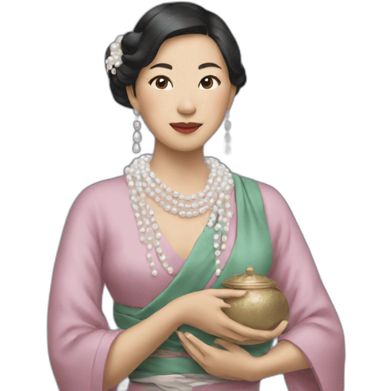 Asian woman clutching  pearls emoji